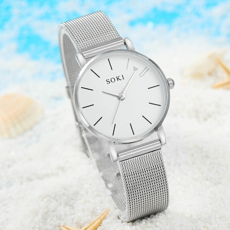 Relógio de Prata Quartz Casual - acompanha 5 acessórios - Liz BH Store